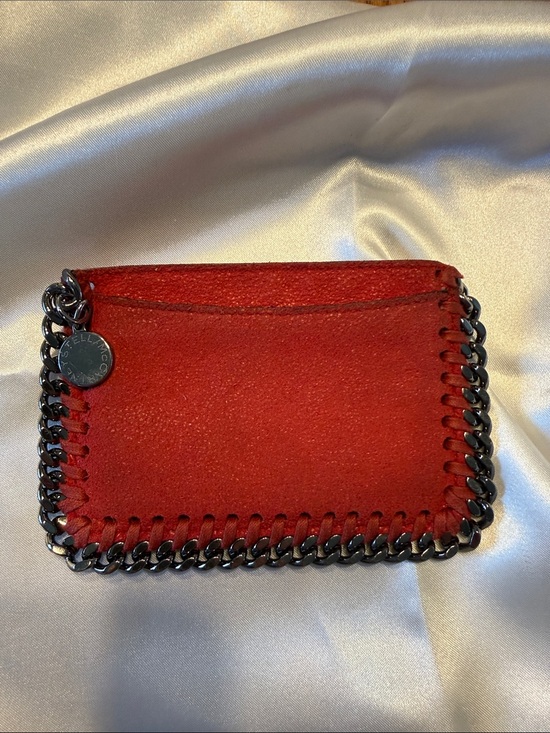 Stella McCartney Handbags - Stella McCartney Red Suede Falabella Card Case with Chain Trim